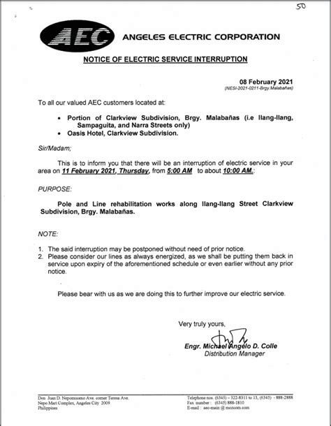 power interruption angeles city today|Notice: Angeles Electric Corporation (AEC) .